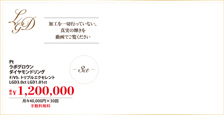 Pt ラボグロウンダイヤモンドリング F/VS1 トリプルエクセレント LGD3.0ct LGD1.01ct