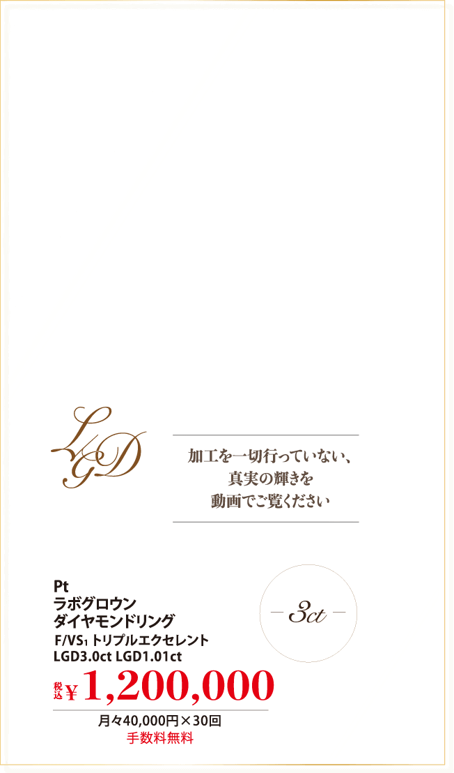Pt ラボグロウンダイヤモンドリング F/VS1 トリプルエクセレント LGD3.0ct LGD1.01ct