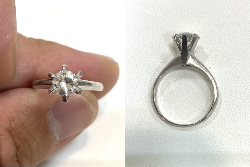 立て爪ダイヤリングをメレダイヤをあしらった上品なリングにリフォーム
